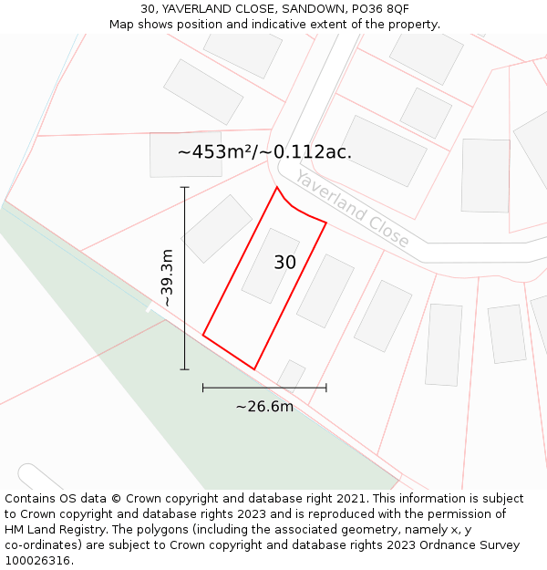 30, YAVERLAND CLOSE, SANDOWN, PO36 8QF: Plot and title map