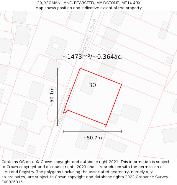 30, YEOMAN LANE, BEARSTED, MAIDSTONE, ME14 4BX: Plot and title map