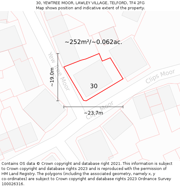 30, YEWTREE MOOR, LAWLEY VILLAGE, TELFORD, TF4 2FG: Plot and title map