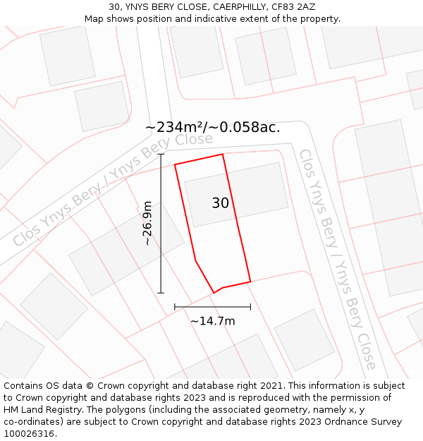 30, YNYS BERY CLOSE, CAERPHILLY, CF83 2AZ: Plot and title map