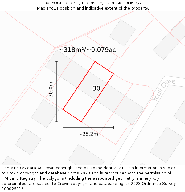 30, YOULL CLOSE, THORNLEY, DURHAM, DH6 3JA: Plot and title map