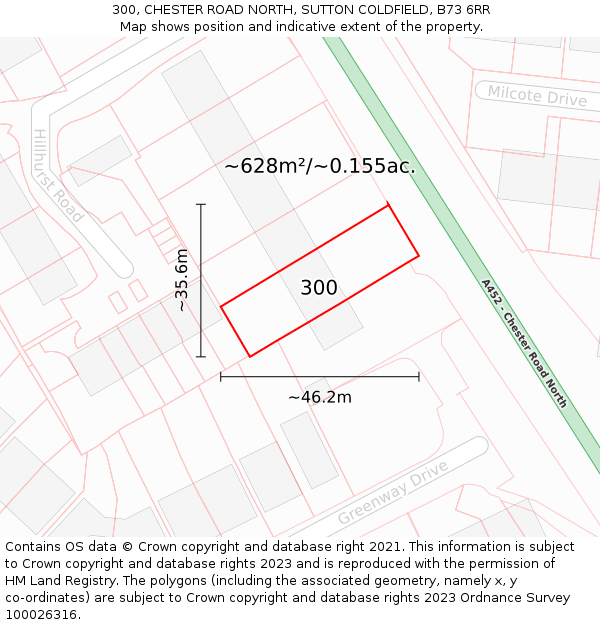300, CHESTER ROAD NORTH, SUTTON COLDFIELD, B73 6RR: Plot and title map