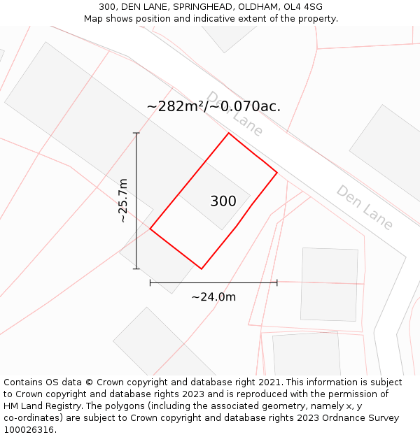 300, DEN LANE, SPRINGHEAD, OLDHAM, OL4 4SG: Plot and title map