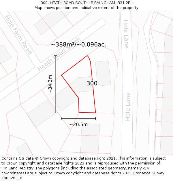 300, HEATH ROAD SOUTH, BIRMINGHAM, B31 2BL: Plot and title map