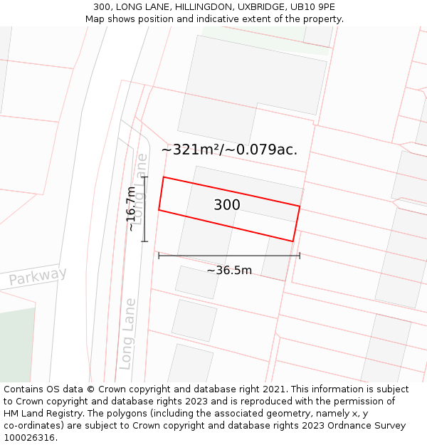 300, LONG LANE, HILLINGDON, UXBRIDGE, UB10 9PE: Plot and title map