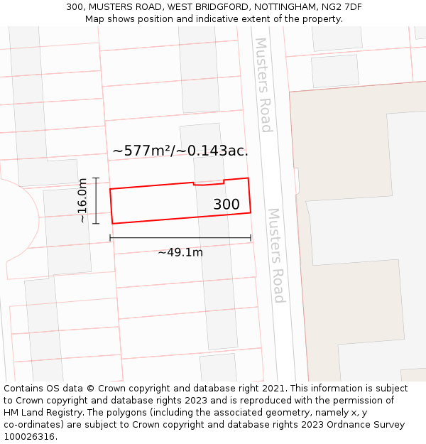 300, MUSTERS ROAD, WEST BRIDGFORD, NOTTINGHAM, NG2 7DF: Plot and title map