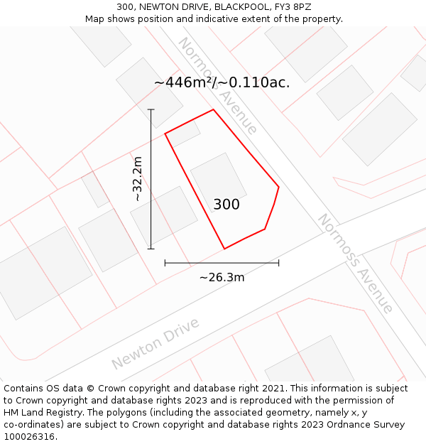 300, NEWTON DRIVE, BLACKPOOL, FY3 8PZ: Plot and title map