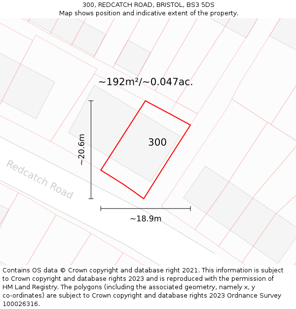 300, REDCATCH ROAD, BRISTOL, BS3 5DS: Plot and title map