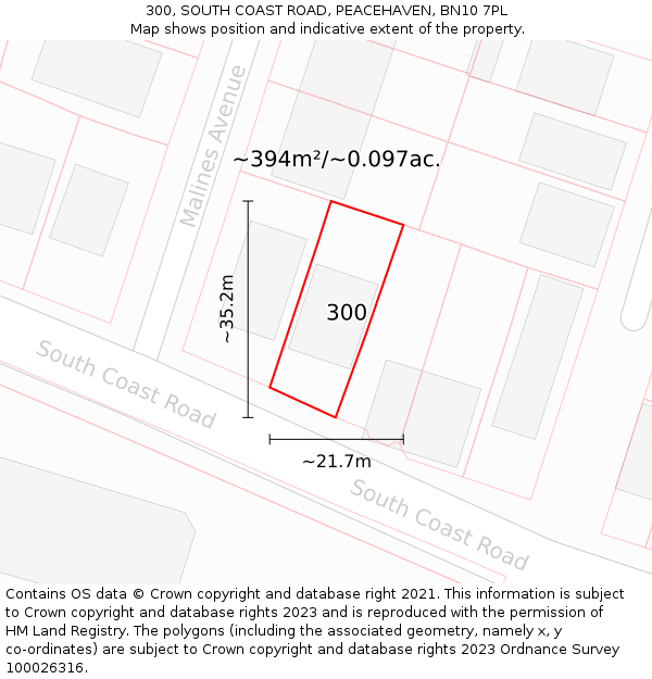 300, SOUTH COAST ROAD, PEACEHAVEN, BN10 7PL: Plot and title map