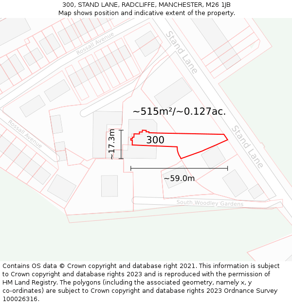 300, STAND LANE, RADCLIFFE, MANCHESTER, M26 1JB: Plot and title map