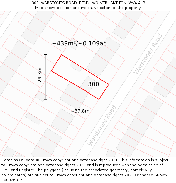 300, WARSTONES ROAD, PENN, WOLVERHAMPTON, WV4 4LB: Plot and title map