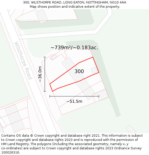 300, WILSTHORPE ROAD, LONG EATON, NOTTINGHAM, NG10 4AA: Plot and title map