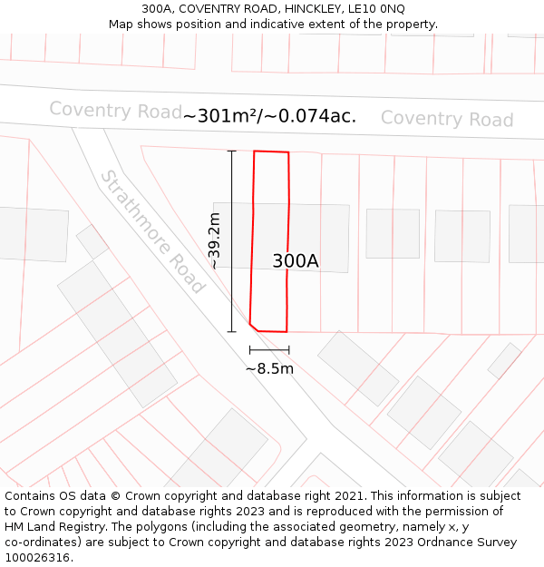 300A, COVENTRY ROAD, HINCKLEY, LE10 0NQ: Plot and title map