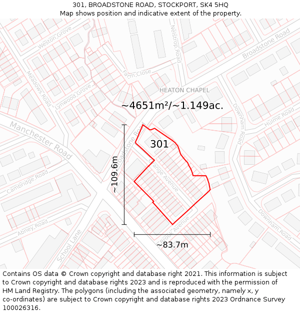 301, BROADSTONE ROAD, STOCKPORT, SK4 5HQ: Plot and title map