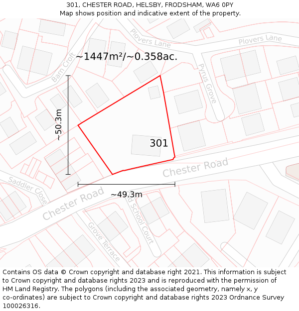 301, CHESTER ROAD, HELSBY, FRODSHAM, WA6 0PY: Plot and title map