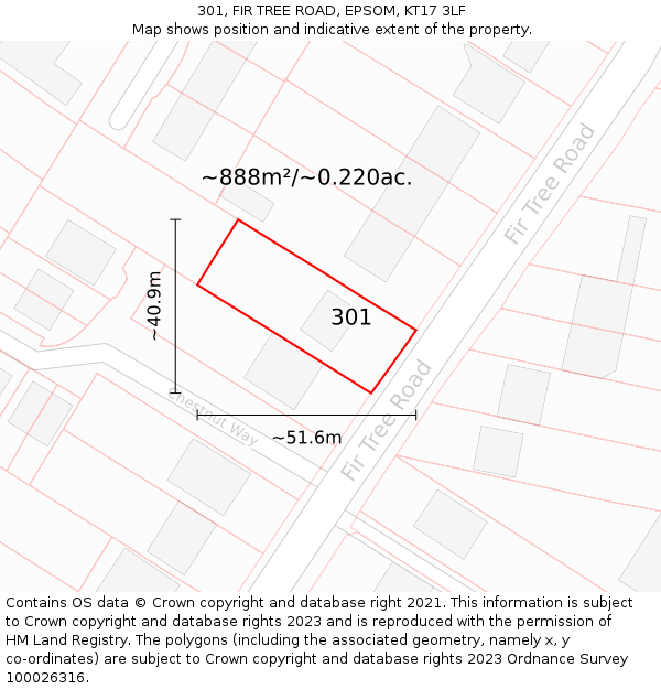 301, FIR TREE ROAD, EPSOM, KT17 3LF: Plot and title map