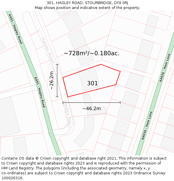 301, HAGLEY ROAD, STOURBRIDGE, DY9 0RJ: Plot and title map