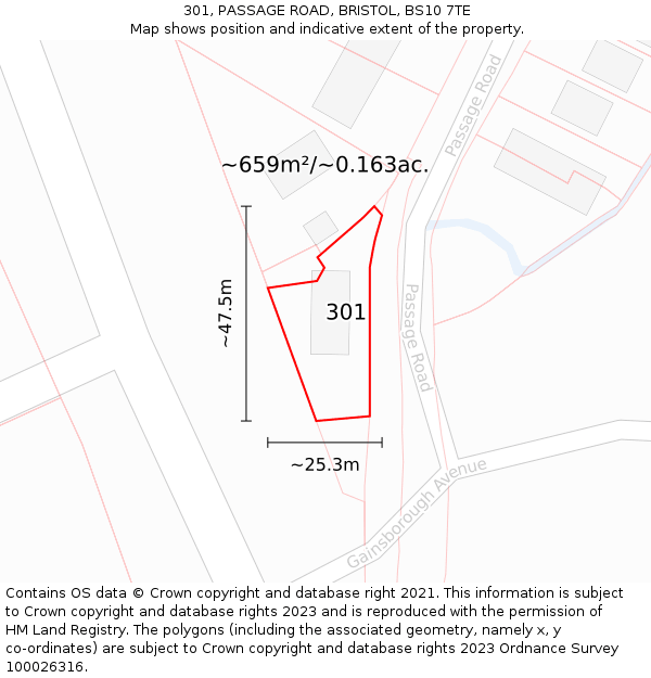 301, PASSAGE ROAD, BRISTOL, BS10 7TE: Plot and title map