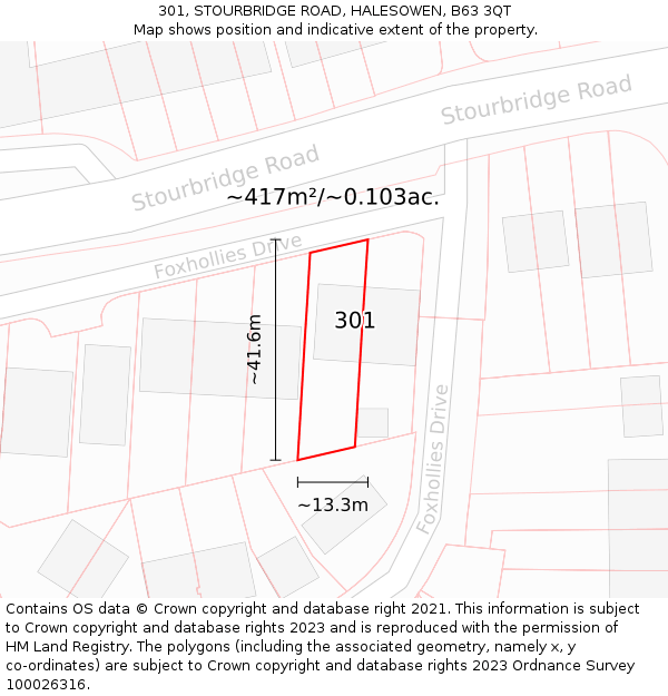 301, STOURBRIDGE ROAD, HALESOWEN, B63 3QT: Plot and title map