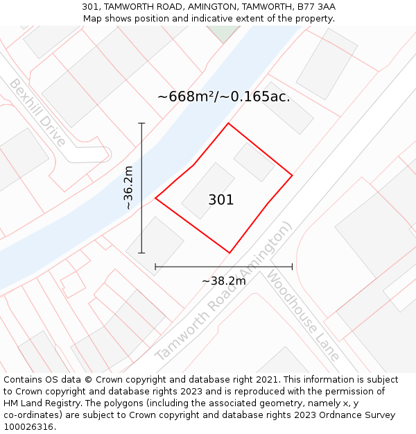 301, TAMWORTH ROAD, AMINGTON, TAMWORTH, B77 3AA: Plot and title map