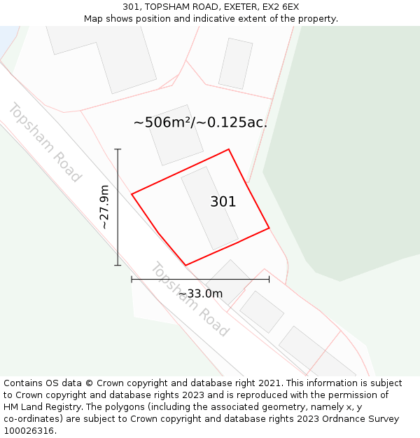 301, TOPSHAM ROAD, EXETER, EX2 6EX: Plot and title map