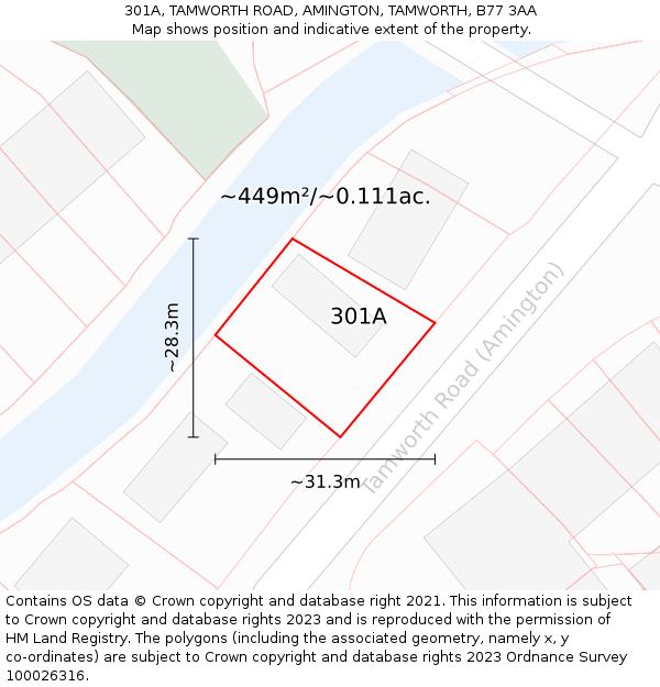 301A, TAMWORTH ROAD, AMINGTON, TAMWORTH, B77 3AA: Plot and title map