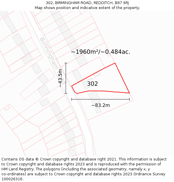 302, BIRMINGHAM ROAD, REDDITCH, B97 6RJ: Plot and title map