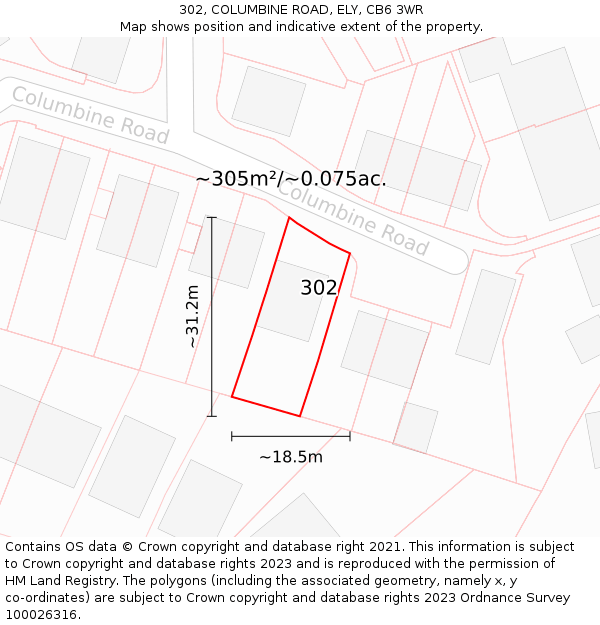 302, COLUMBINE ROAD, ELY, CB6 3WR: Plot and title map