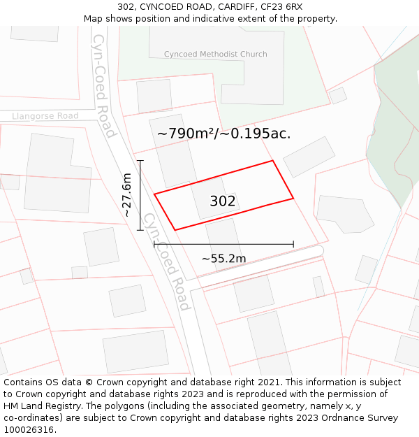 302, CYNCOED ROAD, CARDIFF, CF23 6RX: Plot and title map