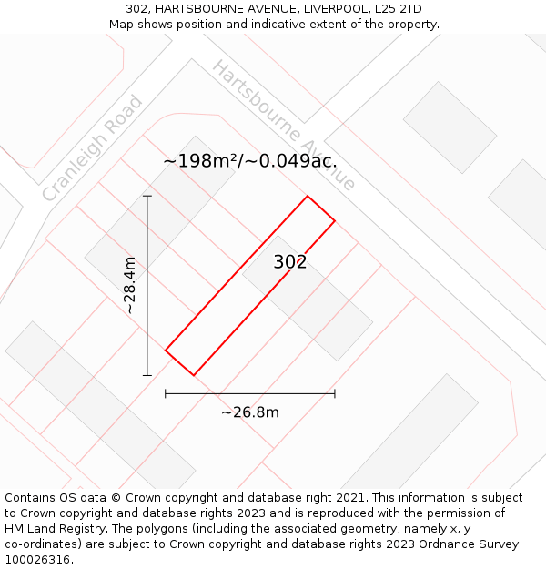 302, HARTSBOURNE AVENUE, LIVERPOOL, L25 2TD: Plot and title map