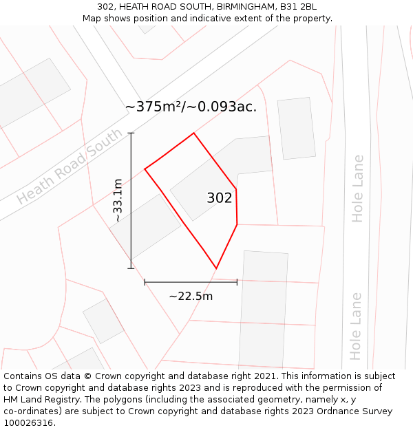 302, HEATH ROAD SOUTH, BIRMINGHAM, B31 2BL: Plot and title map