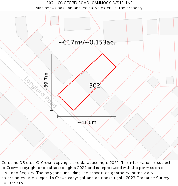 302, LONGFORD ROAD, CANNOCK, WS11 1NF: Plot and title map