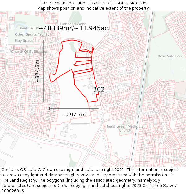 302, STYAL ROAD, HEALD GREEN, CHEADLE, SK8 3UA: Plot and title map