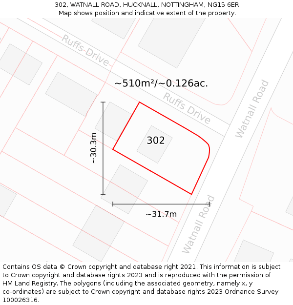 302, WATNALL ROAD, HUCKNALL, NOTTINGHAM, NG15 6ER: Plot and title map