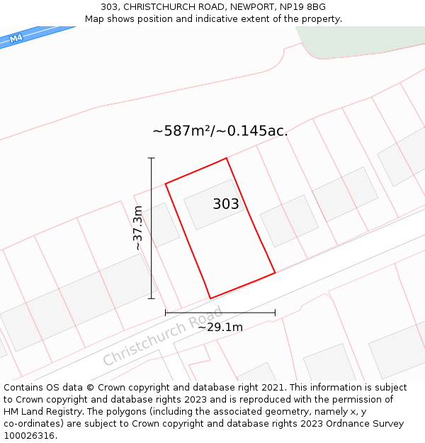 303, CHRISTCHURCH ROAD, NEWPORT, NP19 8BG: Plot and title map