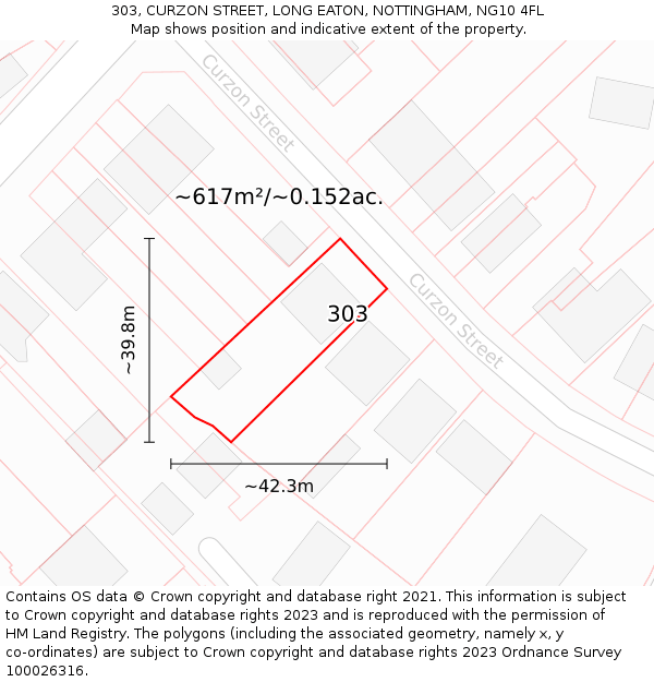 303, CURZON STREET, LONG EATON, NOTTINGHAM, NG10 4FL: Plot and title map