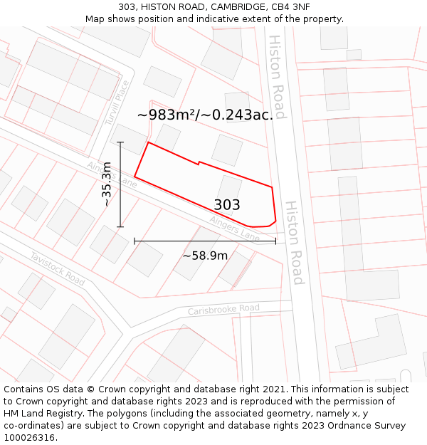 303, HISTON ROAD, CAMBRIDGE, CB4 3NF: Plot and title map