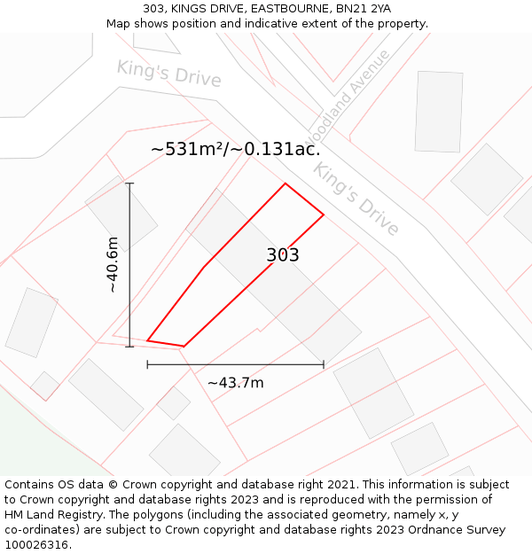 303, KINGS DRIVE, EASTBOURNE, BN21 2YA: Plot and title map