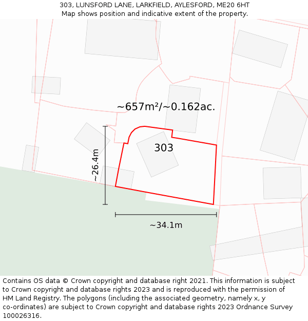 303, LUNSFORD LANE, LARKFIELD, AYLESFORD, ME20 6HT: Plot and title map