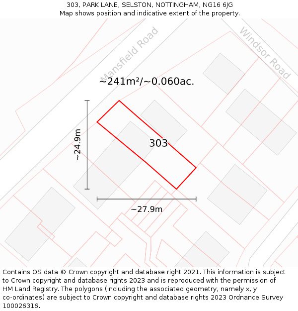 303, PARK LANE, SELSTON, NOTTINGHAM, NG16 6JG: Plot and title map