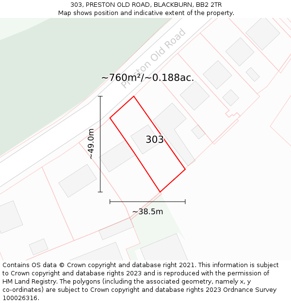 303, PRESTON OLD ROAD, BLACKBURN, BB2 2TR: Plot and title map