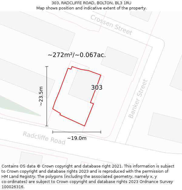 303, RADCLIFFE ROAD, BOLTON, BL3 1RU: Plot and title map