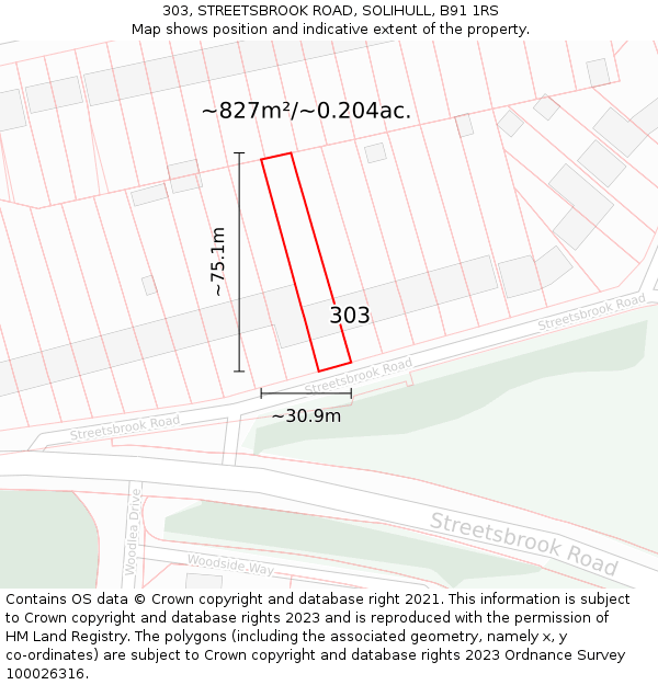 303, STREETSBROOK ROAD, SOLIHULL, B91 1RS: Plot and title map