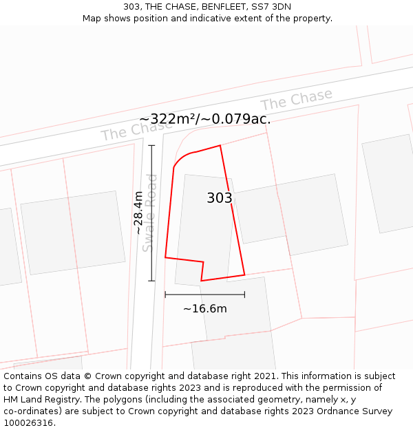 303, THE CHASE, BENFLEET, SS7 3DN: Plot and title map