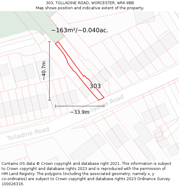 303, TOLLADINE ROAD, WORCESTER, WR4 9BB: Plot and title map