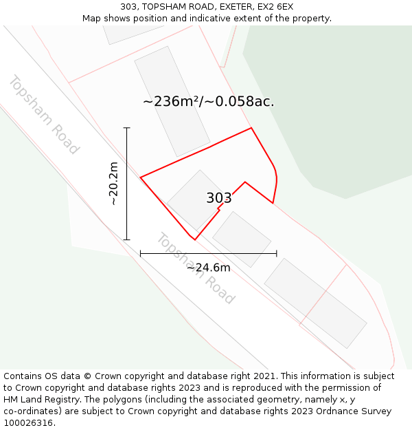 303, TOPSHAM ROAD, EXETER, EX2 6EX: Plot and title map