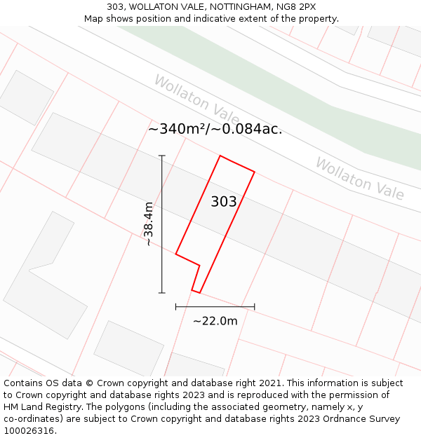 303, WOLLATON VALE, NOTTINGHAM, NG8 2PX: Plot and title map