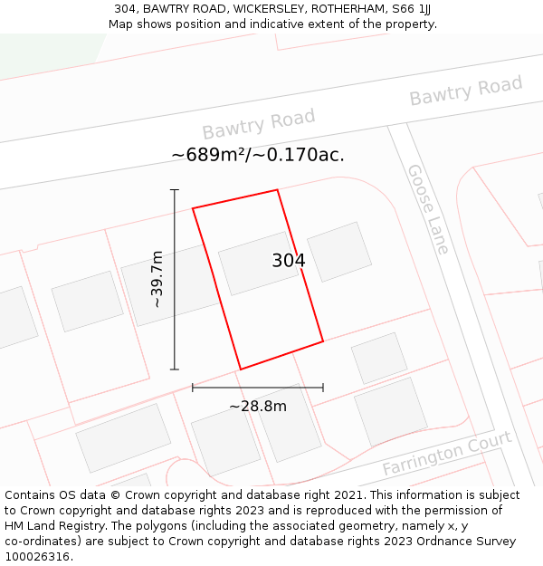 304, BAWTRY ROAD, WICKERSLEY, ROTHERHAM, S66 1JJ: Plot and title map