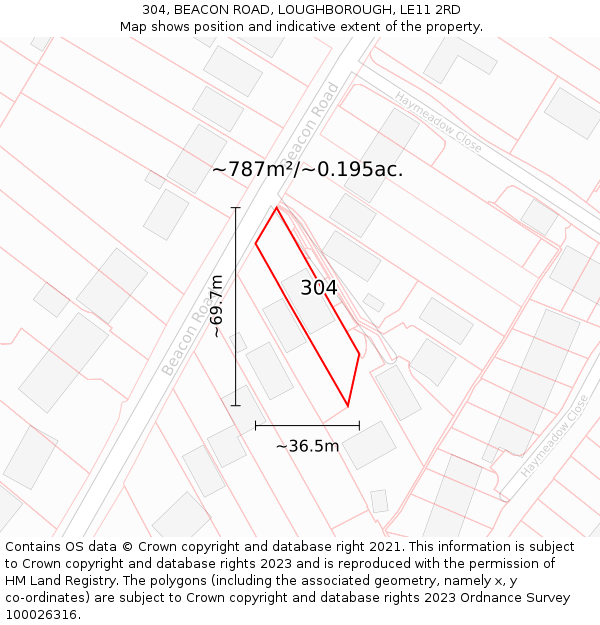 304, BEACON ROAD, LOUGHBOROUGH, LE11 2RD: Plot and title map