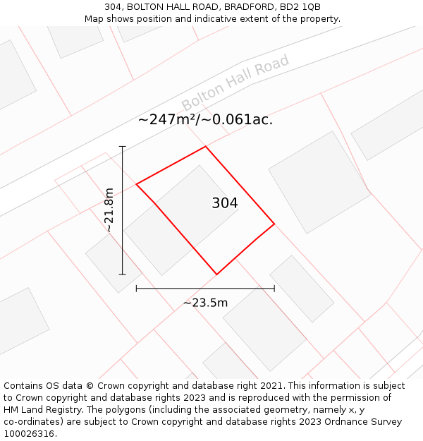 304, BOLTON HALL ROAD, BRADFORD, BD2 1QB: Plot and title map